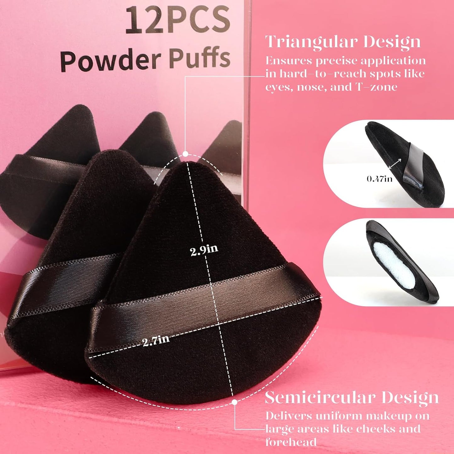 BEAKEY 12pcs Triangle Powder Puffs for Loose Powder & Foundation Makeup - Cart Shape