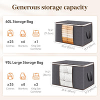Lifewit 95L Clothes Storage Bags Large Storage Box With Lid Packing Boxes for Moving House With Reinforced Handle Thick Fabric Clear Window for Clothes Duvet Blankets Bedding, 3 Pack, Grey