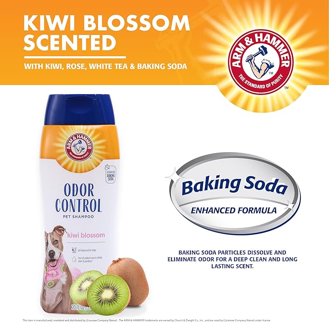 Arm & Hammer Deodorizing Dog Shampoo for Smelly Dogs & Puppies with Baking Soda, Moisturizing Dog Shampoo for Sensitive Skin - Dog Odor Shampoo - Kiwi Blossom Scent, 20 Fl Oz