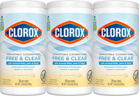 Clorox Free & Clear Cleaning Wipes, Light Lemon Scent, 75 Count, Pack of 3 (Pack May Vary)