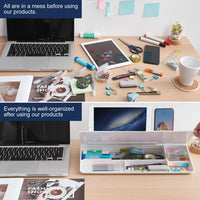 TSJ OFFICE Small Desktop Whiteboard -Glass Dry Erase Board Computer Keyboard Stand White Board Surface Pad with Drawer, Desk Organizers with Accessories for Office, Home, School Supplies