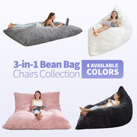 Hobestluk 3 in 1 Bean Bag Chair Giant Bean Bag Chairs Convertible Bean Bag Floor Cushion with Machine Washable Cover, Beanbag Chairs for Adult (Dark Grey)