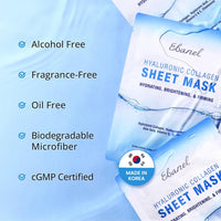 Ebanel 10 Pack Collagen Face Mask with Hyaluronic Acid, Vitamin C, Peptide, Aloe, Instant Brightening Hydrating Face Masks Skincare Korean Sheet Mask, Skin Firming, Lifting Anti Aging Facial Masks