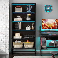 Tribesigns Tall Bookcase Black Bookshelf, 70.8” Large Bookcases Organizer with LED Lights, Heavy Duty Free-Standing Library Bookshelf with 5-Tier Storage Shelves for Living Room, Bedroom (Black)