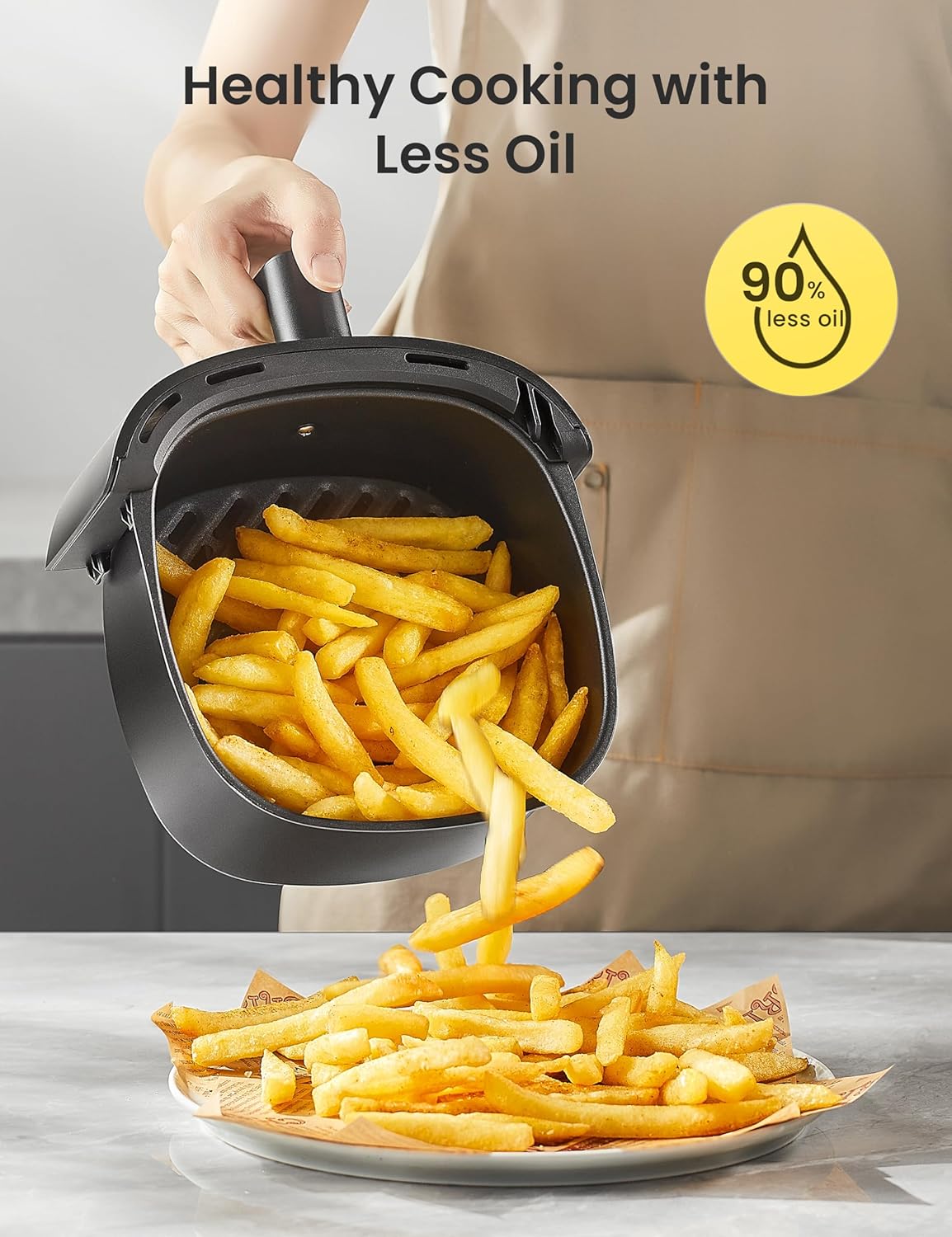 Midea Compact 2L Air Fryer – 12 Preset Menus, Adjustable Timer, 80-200°C Temperature Control, 1150W, Dishwasher-Safe Non-Stick Basket, BPA-Free, Space-Saving Design – Ideal for Small Kitchens (Black)