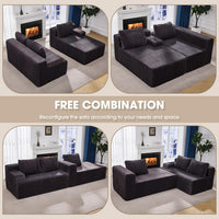 Hobestluk 96” Modular Sectional Sofa Couches L-Shape Couch 3 Seat Modular Sofa Memory Foam Sectional Couches for Living Room, Cloud Couch with Oversized Chaise (Grey, Stripe (Right Facing Chaise))