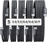 LISEN USB C to USB C Cable, 5-Pack [3.3/3.3/6.6/6.6/10FT] for iPhone 17 Charger Cord, 60W C to C Cable Fast Charging for iPad, iPhone 17 Air 16 15 Pro Max, Samsung Z Flip 7/S25/S24 USBC to USBC Cable