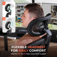 CAPOT Ergonomic Mesh Office Chair, Adjustable Lumbar High Back Desk Chair 400lbs, 4D Flip-up Arms, 3 Tilt Backrest, 3D Headrest, PU Wheels, Swivel Rolling Computer Chair for Long Desk Work - Black