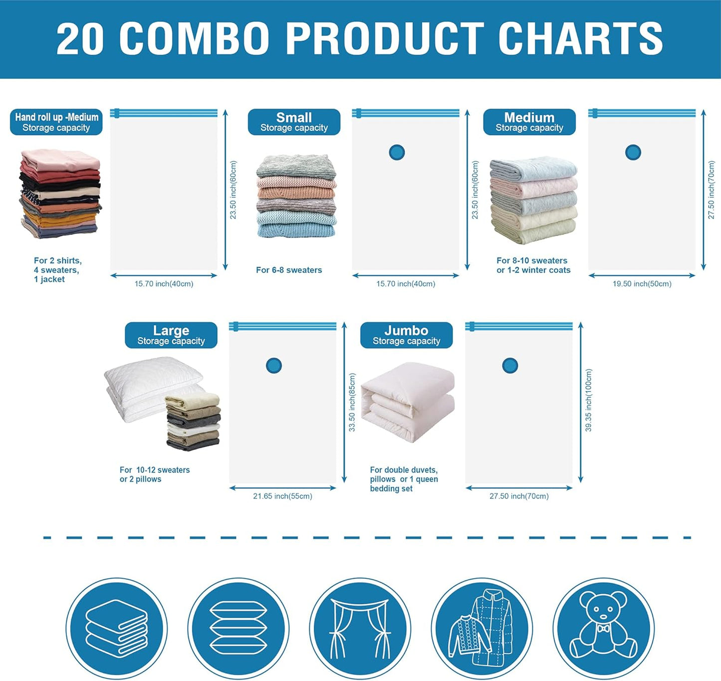 20-Pack Vacuum Storage Bags with Hand Pump – Space Saver Bags for Comforters, Blankets & Clothes