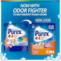 Purex 4-in-1 Oxi Power + Odor Fighter Laundry Detergent Pacs, Fresh Morning Burst, 56 Count