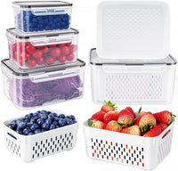 Freshmage Fruit Storage Containers for Fridge with Removable Colander, Airtight Food Storage Container, Dishwasher Safe Produce Saver for Refrigerator, Keep Berry Fruit Fresh Longer 4 pcs Small Clear