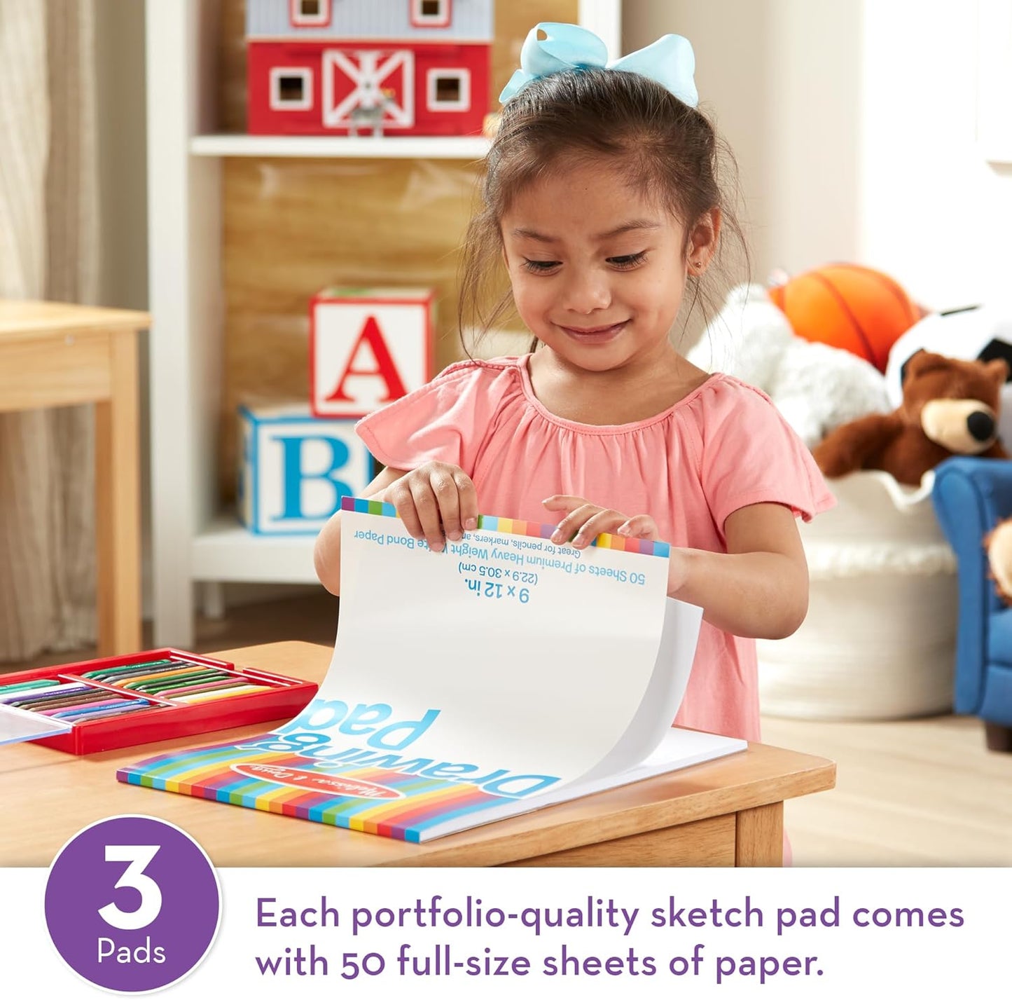 Melissa & Doug Drawing Paper, Sketch Pad, 3-Pack Bundle for Coloring, Writing or Painting (9 x 12 inches) - 50 Sheets Each, Kids Drawing Pad & Art Supplies for Kids Ages 3+ - FSC Certified
