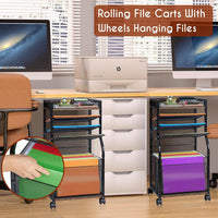 5-Tier Rolling File Cart with Hanging File Folders, Mobile Desk File Organizer on Lockable Wheels, Wood & Mesh Paper Letter Sliding Trays Organization for Office, Home, School, Patent