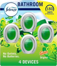 Febreze Bathroom Air Freshener, Odor-Fighting, Plug In Alternative, Air Fresheners for Home and Bathroom and Kitchen, Closet Air Fresheners, Pet & Litter Box Odor Fighter, Gain Original Scent, 4 Count