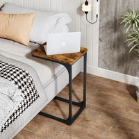 QEEIG C Table Side Table Set of 2 Living Room Sets C Shaped Couch Tray End Tables Farmhouse, Rustic Brown (017-30BN)