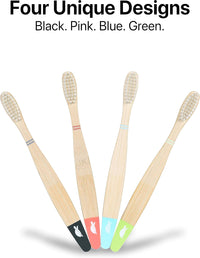 Sea Turtle Plant-Based Bristles, Bamboo Toothbrushes, Soft Natural Toothbrush for Kids (4 Pack)