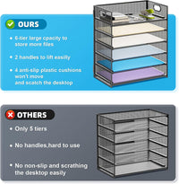 Marbrasse 6 Tier Paper Organizer Letter Tray - Mesh Desk File Organizer with Handle, Paper Sorter Organizer for Letter/A4 Office File Folder Holder - Black