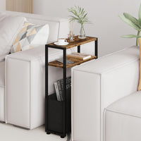 Narrow Side Table, Slim End Tables with Fabric Basket, Skinny Table for Small Spaces, Thin Bedside Table for Living Room, Bedroom