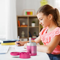 THERMOS FUNTAINER Insulated Food Jar, 10 Ounce, Kid Friendly Food Jar with Foldable Spoon, Pink