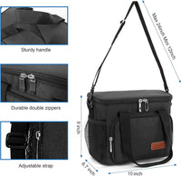 Femuar Reusable Lunch Box for Men/Women - Insulated Lunch Bag Leakproof Lunchbox for Work Office Picnic Beach - Freezable Lunch Cooler Bag with Adjustable Shoulder Strap - Black