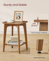 VASAGLE MAEZO Collection - Side Table, 2-Tier Small Square End Table, Nightstand with Tapered Legs, Curved Transitions, for Small Spaces, Living Room, Bedroom, Honey Brown ULET236K01