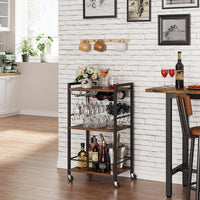 TUTOTAK Bar Cart, Home Bar Serving Cart with 3-Tier Shelf, Drink Cart with Wine Rack, Glass Holder, Rolling bar carts for The Home, Living Room, Brown BC01BB035