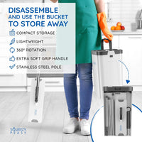 SqueezyPeasy Premium Flat Mop and Bucket Set - Separates Clean & Dirty Water - Compact & Lightweight - 3 Chamber Floor Cleaning System - 360 Rotating Head - 5 Microfibre Reusable Mop Pads Included