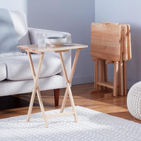 Foldable TV Dinner Tray Table with Storage Rack, 14.6 L x 19 W x 26 H inch, Natutral, 4-Pack