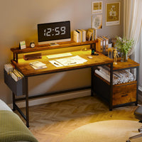 EnHomee 57" Office Desk with Drawers and Printer Space,Computer Desk with Power Outlets,Home Office Desks with File Drawers Cabinet,Study and Gaming Desk with Shelves Monitor Stand,Rustic Brown