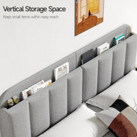 ONBRILL Adjustable Headboard for King/California King Size Bed Frame, Linen Fabric Bed Headboard with Storage & RGB LED Light in Modern Vertical Channel Design, Light Grey