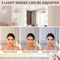 IRONCK Vanity Desk with Mirror and Lights, Small Makeup Vanity Table with 5 Drawers, Power Outlet, and Vanity Stool, 3 Lighting Colors, Dressing Table for Women Girls Bedroom, White
