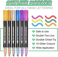 Stocking Stuffers, Outline Glitter Markers, Stocking Stuffers for Teen Girl Gifts Trendy Stuff, 12 Shimmer Markers Outline Pens for Art Supplies for Kids 9-12, Gifts for 4-12 Year Old Girls