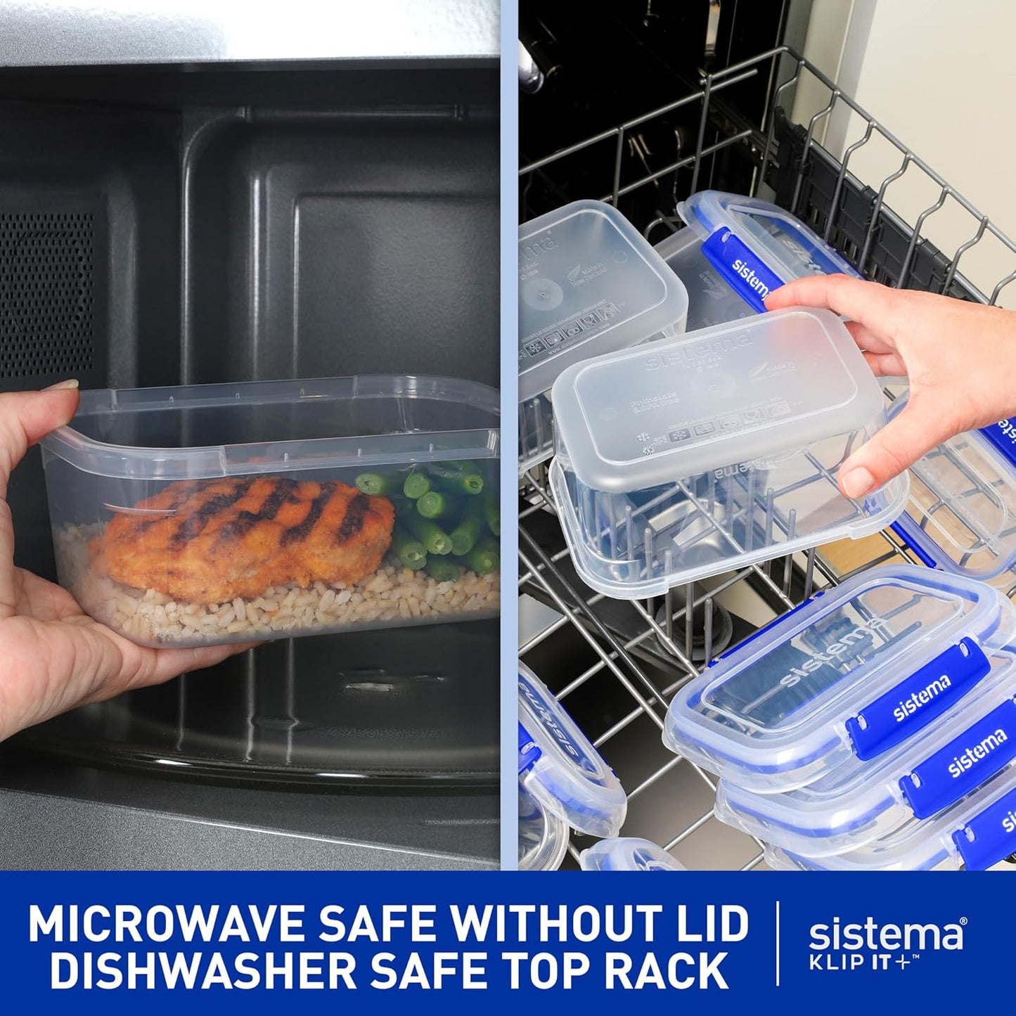 Sistema KLIP IT PLUS Leakproof Food Storage Containers | 1 L | Airtight, Stackable & Nestable Meal Prep Containers with Lids | School Lunch Boxes | BPA-Free | 3 Count
