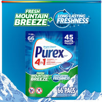 Purex 4-in-1 Laundry Detergent Pacs, Fresh Mountain Breeze, 66 Pacs