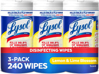 Lysol Disinfectant Wipes, Multi-Surface Antibacterial Cleaning Wipes, For Disinfecting and Cleaning, Lemon and Lime Blossom, 80 Count (Pack of 3)