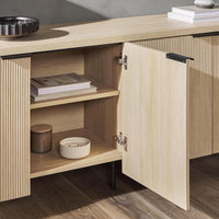 Walker Edison Reema Fluted 4-Door Kitchen Sideboard Buffet Console, 69 Inch, Coastal Oak