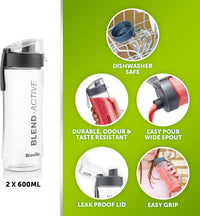 Breville Blend Active Personal Blender & Smoothie Maker | 350W | 2 Portable Blend Active Bottles (600ml) | Leak Proof Lids | White & Green