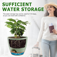 Plant Pots 10/9/8/7.5/7 Inch Self Watering Pots, Set of 5 Plastic Planters with Drainage Holes and Saucers,Plastic Flower Pots,Nursery Planting Pot for Indoor Out Door Plants（Green）
