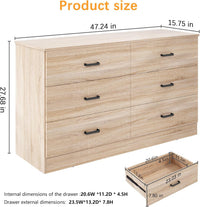 Bigbiglife Dresser for Bedroom, 6 Drawer Double Dresser, Modern Chest of Drawers with Deep Drawers, TV Stand Large Storage Organizer for Living Room, Closet (Light Oak)