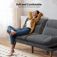 Pipishell Convertible Futon Sofa Bed,66" Corduroy Futon Couch with Adjustable Backrest and Armrests, Recliner Sleeper Sofa for Small Spaces, Play Room or Office, Grey