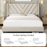 Yaheetech Queen Bed Frame Upholstered Platform Bed with Wing Side/Wooden Slat Support/Tufted Headboard with Wing Side/Mattress Foundation/No Box Spring Needed,Beige Queen Bed