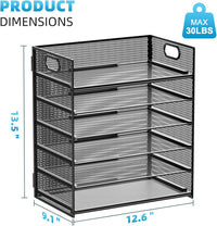 Marbrasse 6 Tier Paper Organizer Letter Tray - Mesh Desk File Organizer with Handle, Paper Sorter Organizer for Letter/A4 Office File Folder Holder - Black