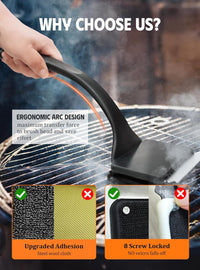 MEKER Grill Brush Bristle Free, Grill Cleaner Brush with 5 BBQ Replacement Head for Cast Iron, Stainless Steel Grates, Safe Grill Scraper Outdoor BBQ Grill, Black