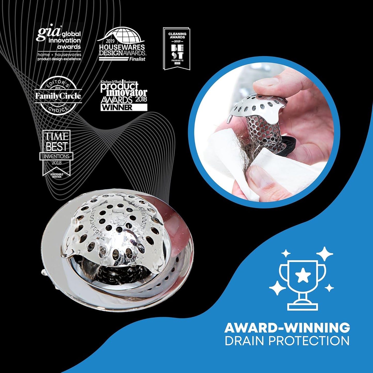 TubShroom Ultra Revolutionary Bath Tub Drain Protector Hair Catcher/Strainer/Snare Stainless Steel, Single Pack