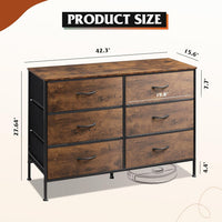 WLIVE Dresser for Bedroom with 6 Drawers, Wide Fabric Dresser TV Stand for 50 Inches TV, with Metal Frame, Wooden Top, Fabric Storage Dressers for Bedroom, Hallway, Entryway, Rustic Brown