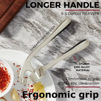 Kitessensu High Effective Garlic Press With Studs, Heavy Duty Garlic Mincer, Easy to Squeeze and Clean, Rust Proof & Dishwasher Safe, Ginger Crusher- Imperial Silver