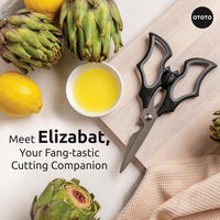 OTOTO Elizabat Kitchen Scissors - Halloween Goth Cute Bat Kitchen Shears, Gothic Scissors Utensils - Spooky Bats Halloween Gifts, Cute Gadgets