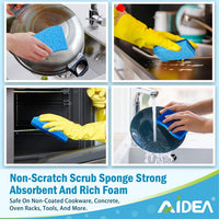 AIDEA Non Scratch Scrub Sponge, 24Count, Sponges for Dishes, Sponges Kitchen, Cleaning Sponge, Cleans Fast Without Scratching, Stands Up to Stuck-on Grime, Cleaning Power for Everyday Jobs