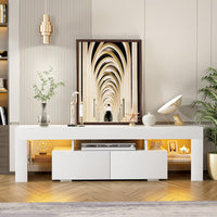 JUMMICO TV Stand with LED Lights, Modern Entertainment Center Media and Open Shelf Console Table Storage Desk with 1 Drawer and Remote Control 20 Color LED Lights up to 70 Inch TV (White)