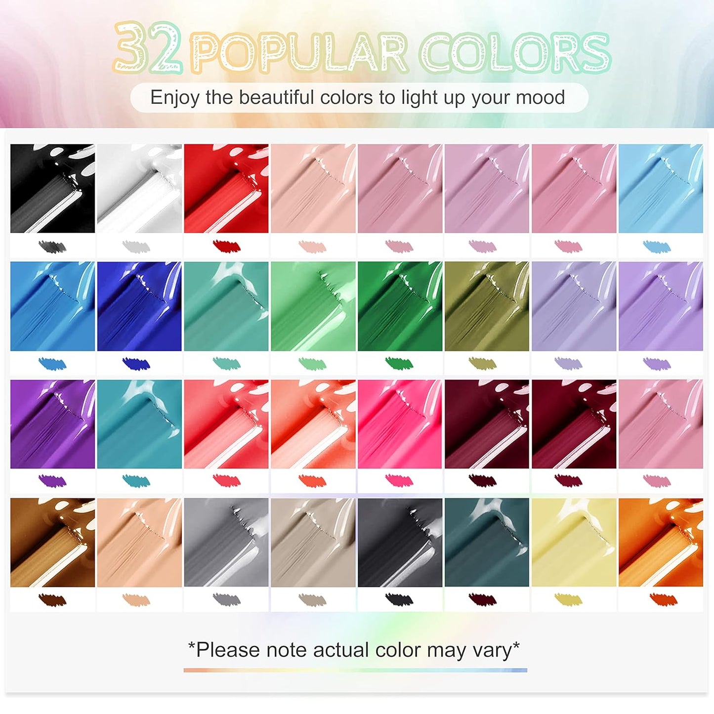 JODSONE 36 PCS Gel Nail Polish Set - 32 Colors, Base Coat, Top Coat, Gifts for Women - Cart Shape